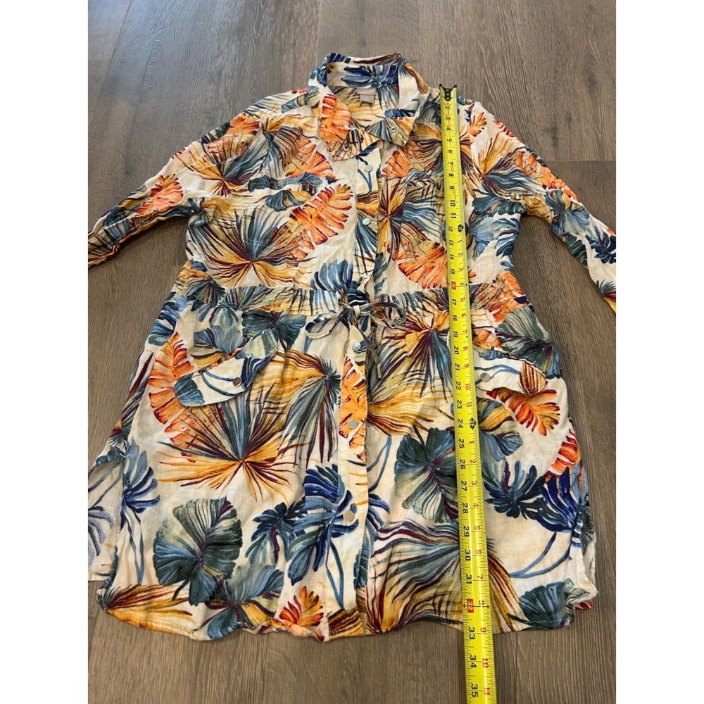 Chicos Tropical Leaf Print Linen Utility Shirt Jacket Drawstring Waist Size 3 XL - Picture 7 of 9